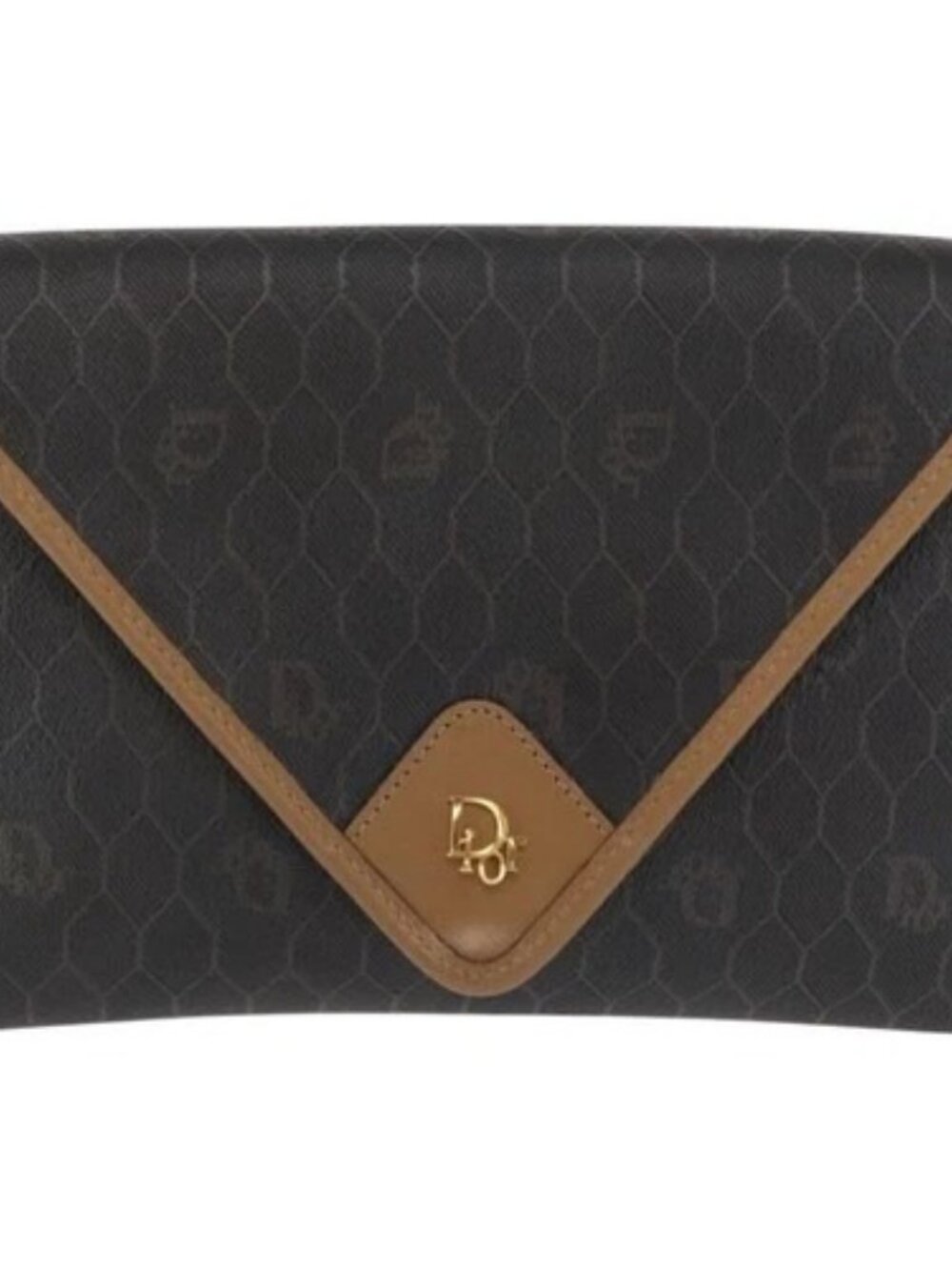 Christian Dior Honeycomb Canvas Chain Shoulder Bag PVC Black Gold Auth BA10086 - Picture 2 of 15